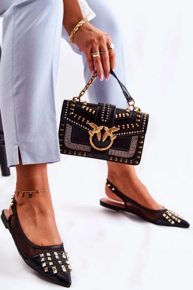 Baleriny Klasyczne>Boto Damskie Baleriny Z Ćwiekami Czarne Kinley