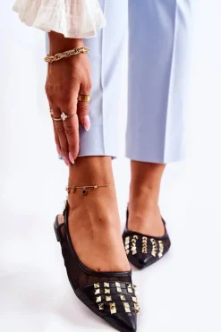 Baleriny Klasyczne>Boto Damskie Baleriny Z Ćwiekami Czarne Kinley