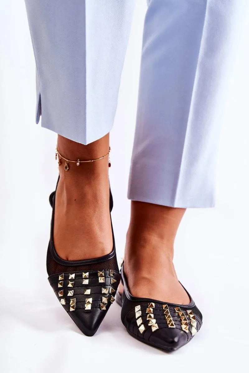 Baleriny Klasyczne>Boto Damskie Baleriny Z Ćwiekami Czarne Kinley