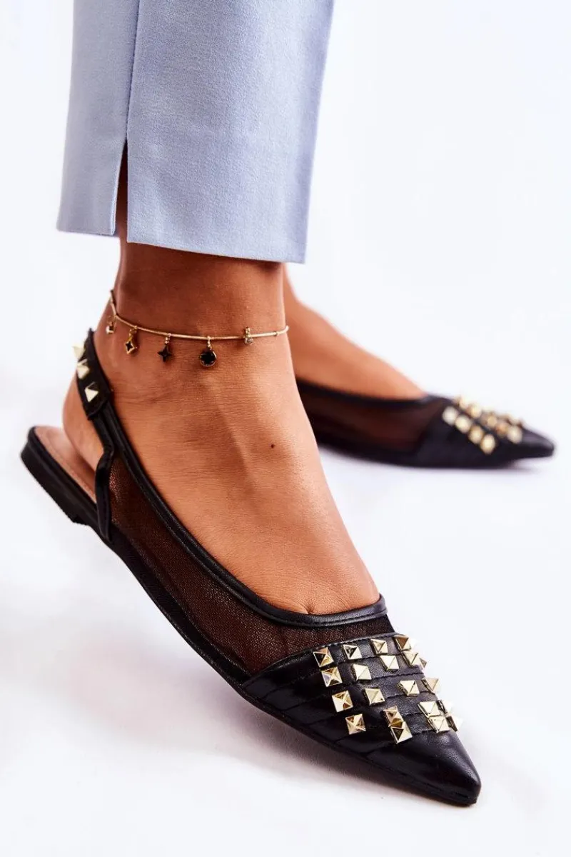 Baleriny Klasyczne>Boto Damskie Baleriny Z Ćwiekami Czarne Kinley