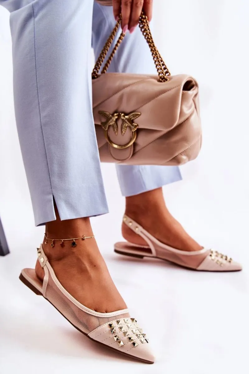 Sale Damskie Baleriny Z Ćwiekami Beżowe Kinley Damskie Baleriny Klasyczne