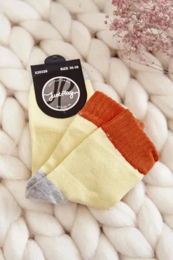 Clearance Just Play Damskie Bawełniane Gładkie Skarpety Żółte