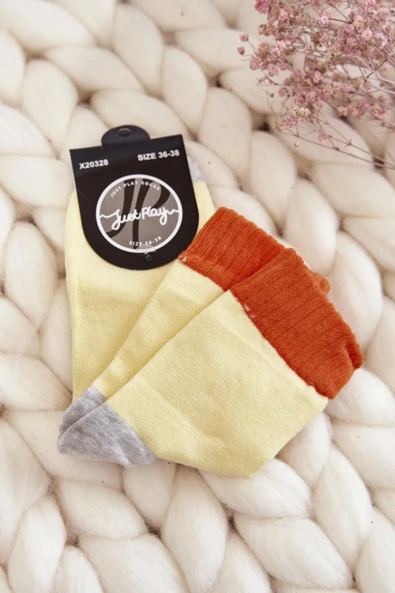Clearance Just Play Damskie Bawełniane Gładkie Skarpety Żółte