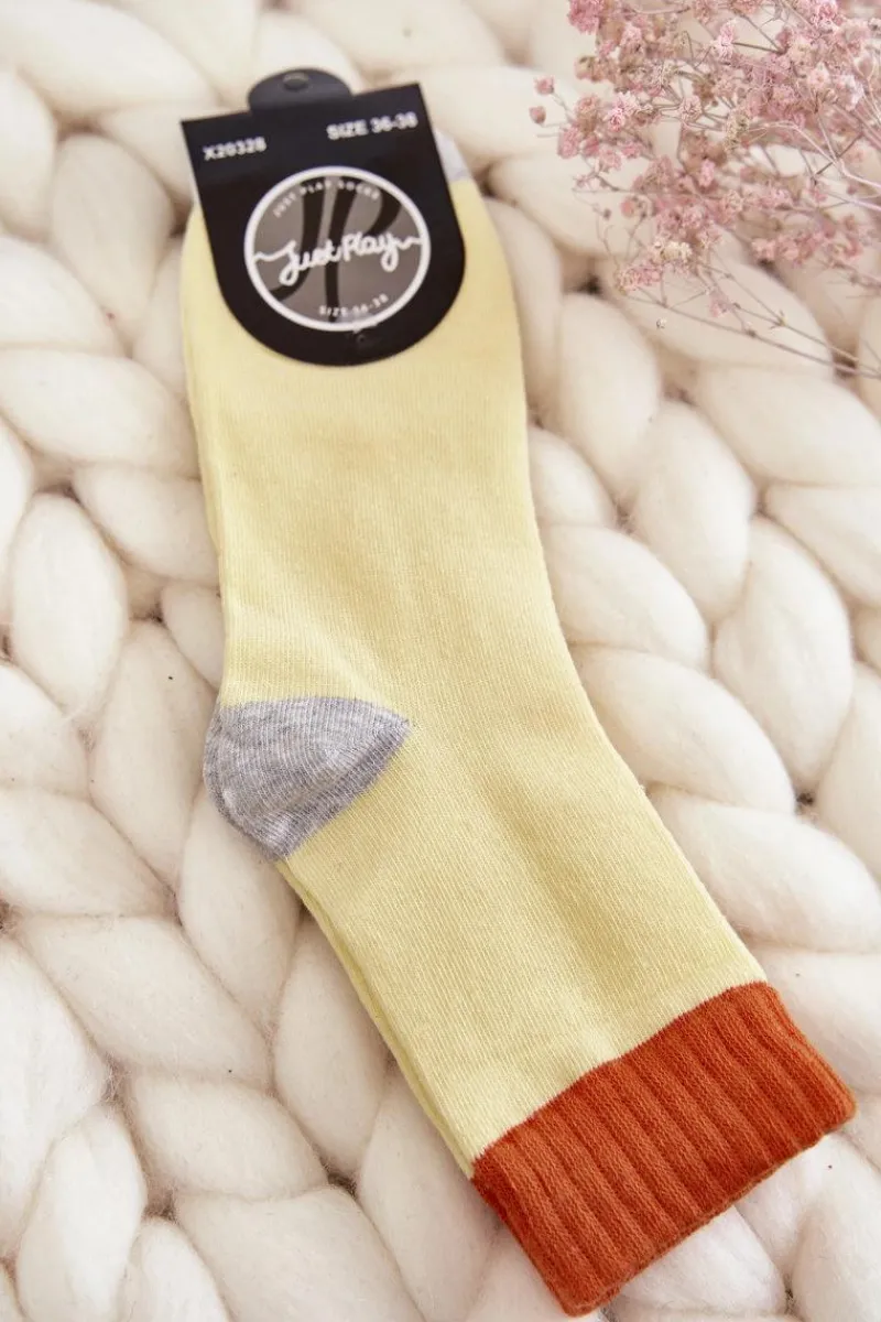 Clearance Just Play Damskie Bawełniane Gładkie Skarpety Żółte