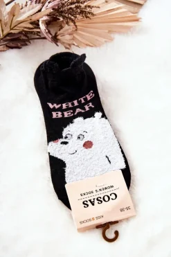 Clearance COSAS Damskie Bawełniane Skarpetki Z Misiem Czarno-Białe