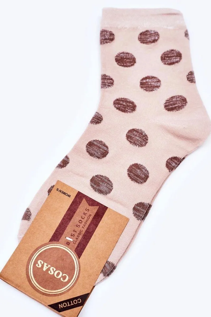 Sale Damskie Bawełniane Skarpetki W Groszki Beżowe Skarpetki|Skarpetki