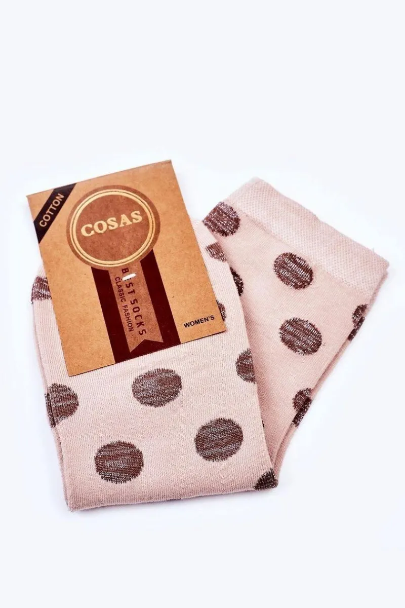Sale Damskie Bawełniane Skarpetki W Groszki Beżowe Skarpetki|Skarpetki