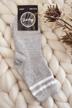 Outlet Damskie Bawełniane Skarpety Sportowe Z Paskami Szare Skarpetki|Skarpetki