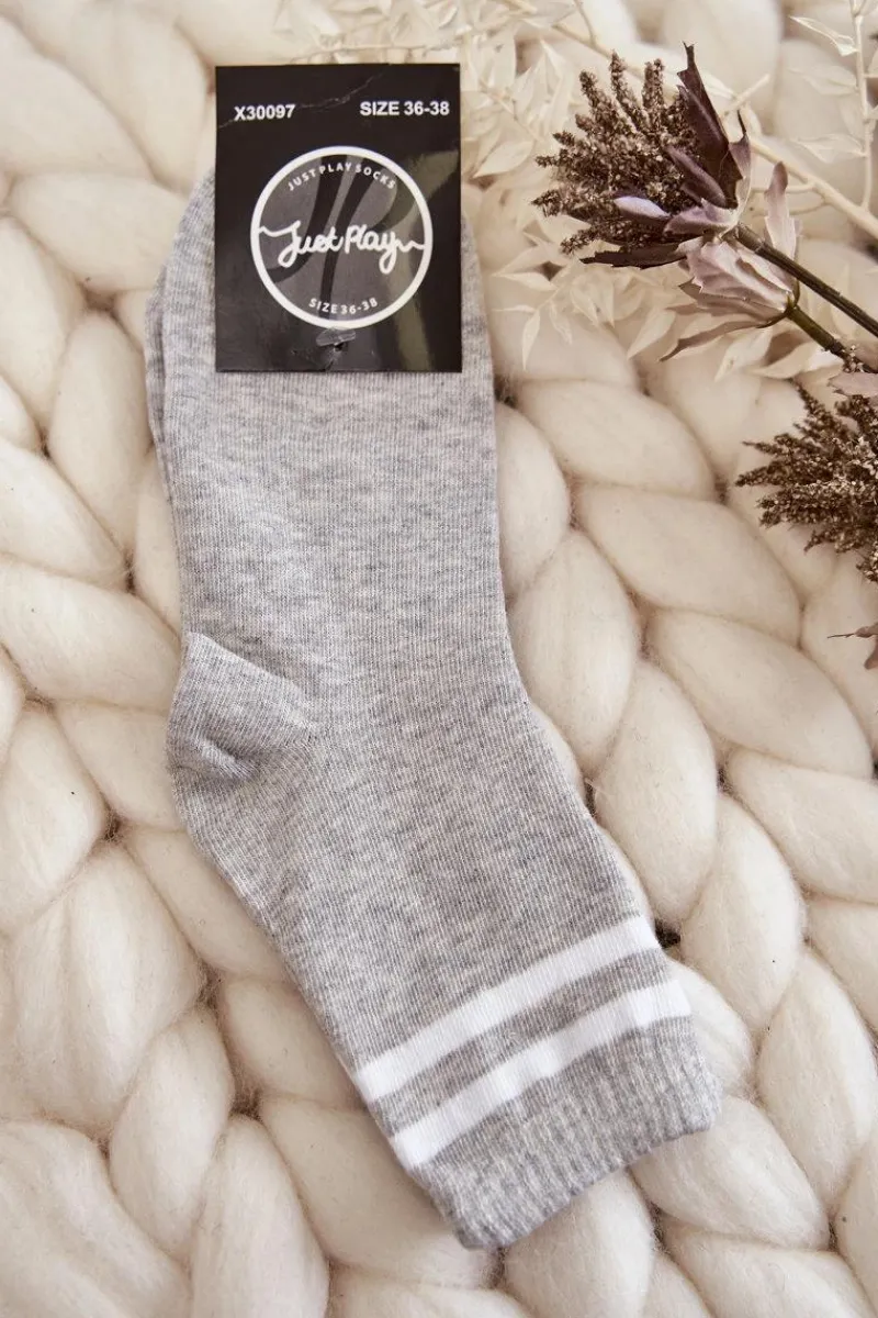 Outlet Damskie Bawełniane Skarpety Sportowe Z Paskami Szare Skarpetki|Skarpetki