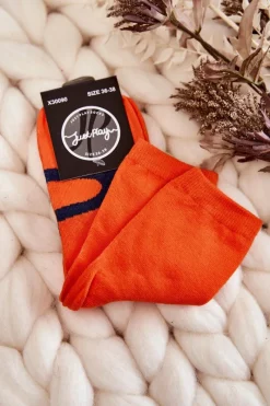 Sale Just Play Damskie Bawełniane Skarpetki Granatowy Wzór Pomarańczowe