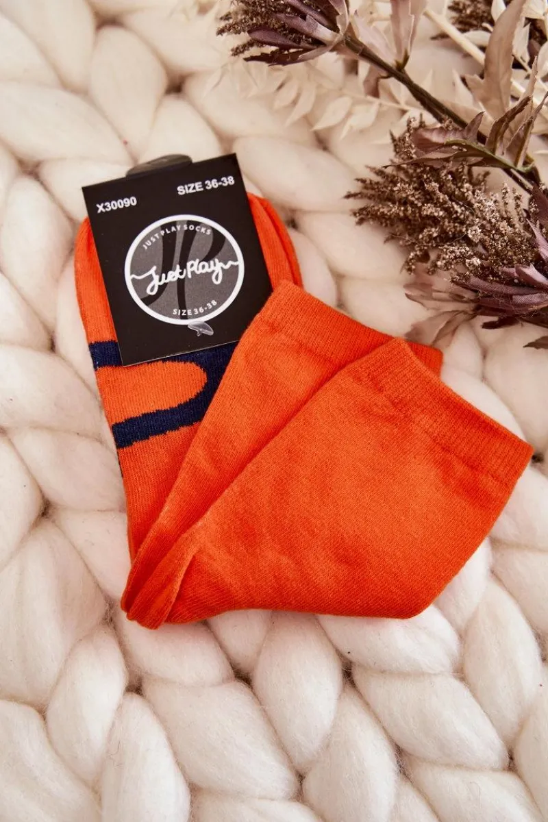 Sale Just Play Damskie Bawełniane Skarpetki Granatowy Wzór Pomarańczowe