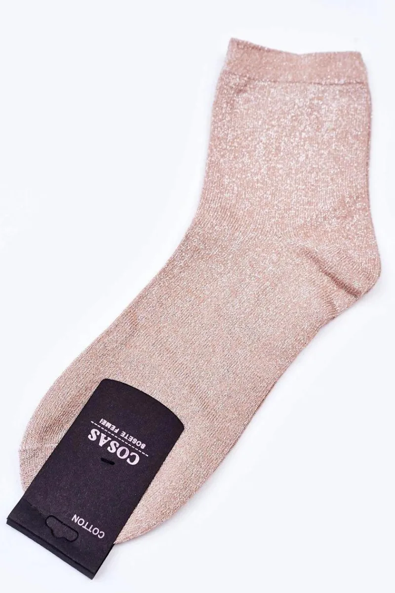 Sale Damskie Bawełniane Skarpetki Ze Srebrną Nitką Beżowe Skarpetki|Skarpetki
