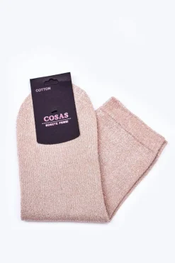 Sale Damskie Bawełniane Skarpetki Ze Srebrną Nitką Beżowe Skarpetki|Skarpetki