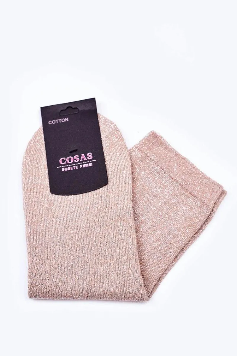 Sale Damskie Bawełniane Skarpetki Ze Srebrną Nitką Beżowe Skarpetki|Skarpetki