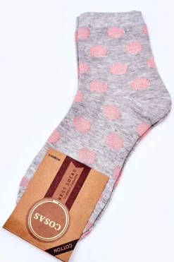 Discount Damskie Bawełniane Skarpetki W Groszki Szare Skarpetki|Skarpetki