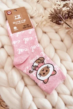 Clearance Aura.via Damskie Bawełniane Skarpetki Kotek Różowe