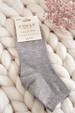 Skarpetki|Skarpetki>COSAS Damskie Bawełniane Skarpetki Z Błyszczącą Nicią Szare