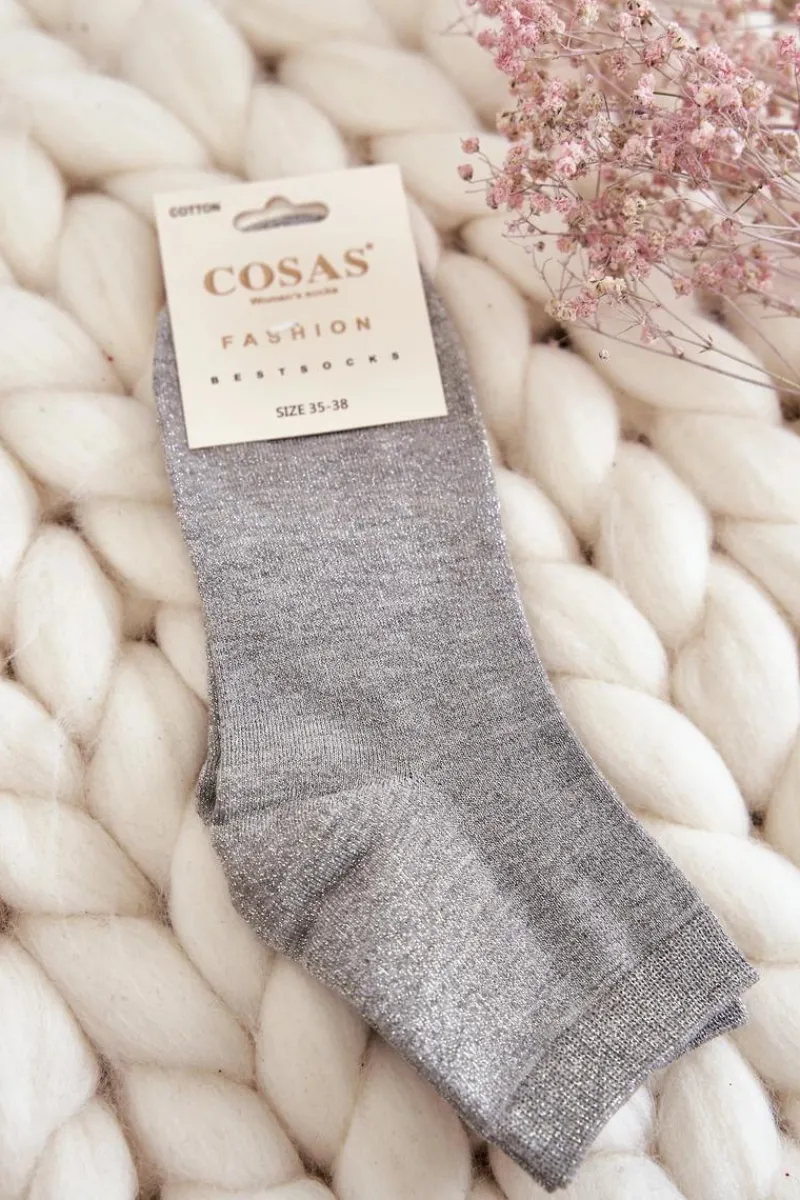 Skarpetki|Skarpetki>COSAS Damskie Bawełniane Skarpetki Z Błyszczącą Nicią Szare