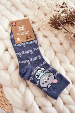 Clearance Aura.via Damskie Bawełniane Skarpetki Zajączek Niebieskie