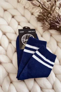 Clearance Just Play Damskie Bawełniane Skarpety Sportowe Z Paskami Granatowe
