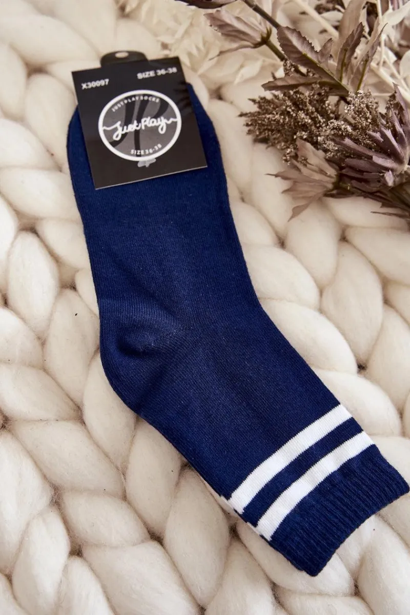 Clearance Just Play Damskie Bawełniane Skarpety Sportowe Z Paskami Granatowe
