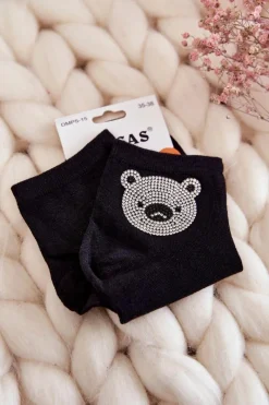 Outlet COSAS Damskie Bawełniane Skarpetki Z Misiem Czarne