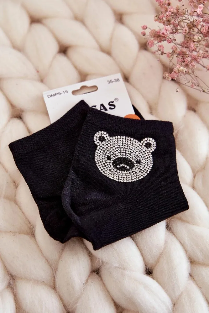 Outlet COSAS Damskie Bawełniane Skarpetki Z Misiem Czarne