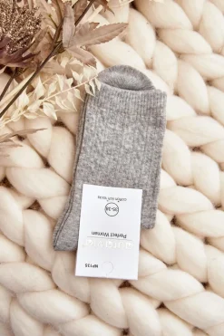 Skarpetki|Skarpetki>Aura.via Damskie Bawełniane Skarpety Z Tłoczeniem Szare