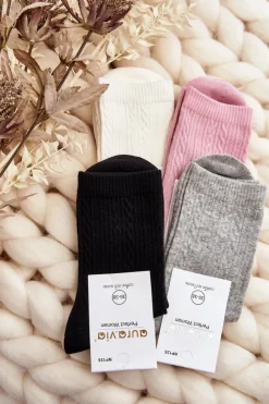 Skarpetki|Skarpetki>Aura.via Damskie Bawełniane Skarpety Z Tłoczeniem Szare