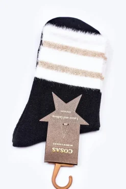 COSAS Damskie Bawełniane Skarpetki Z Futerkiem Czarne