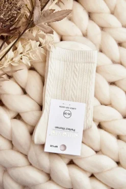 Hot Aura.via Damskie Bawełniane Skarpety Z Tłoczeniem Kremowe