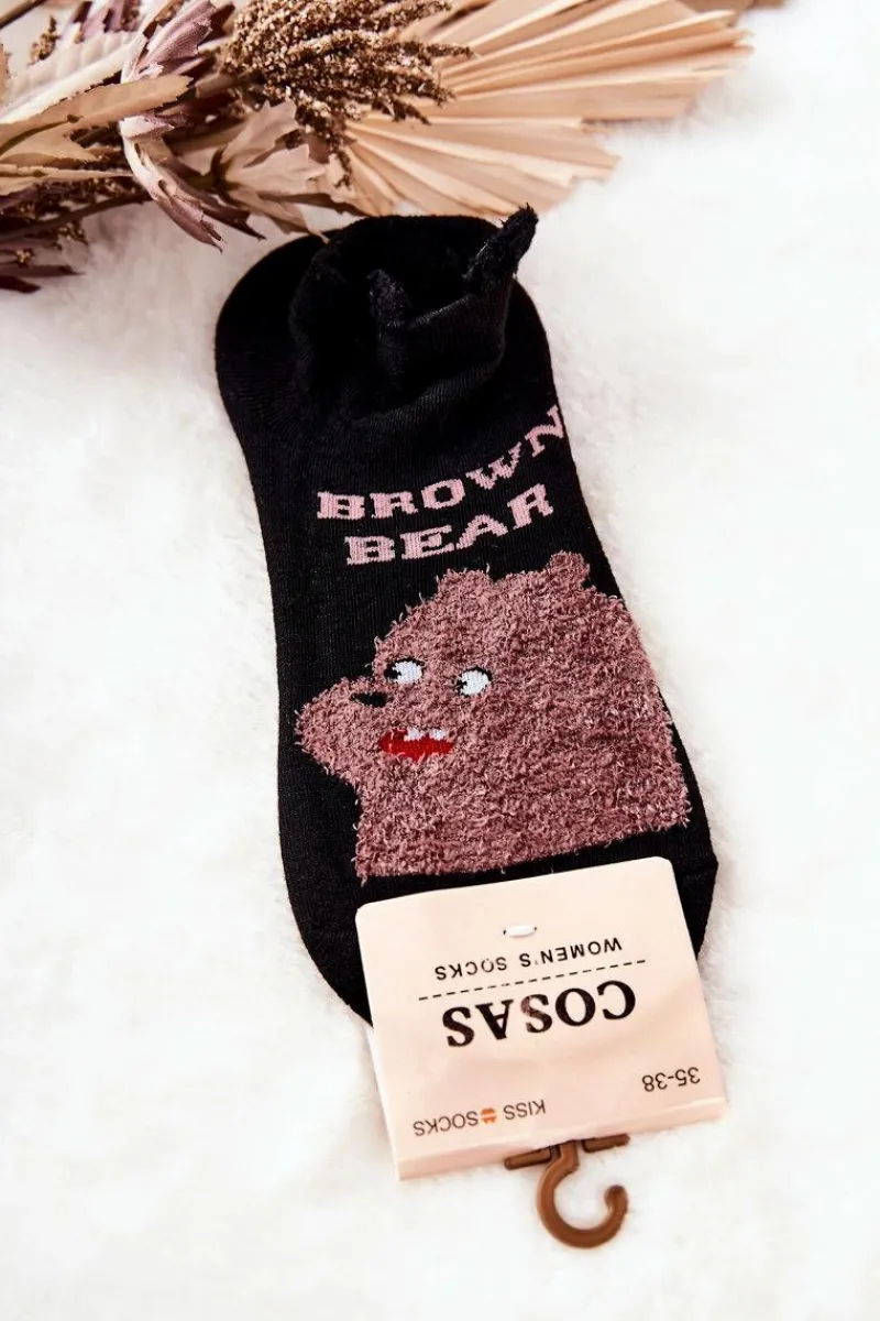 Sale COSAS Damskie Bawełniane Skarpetki Z Misiem Czarno-Brązowe