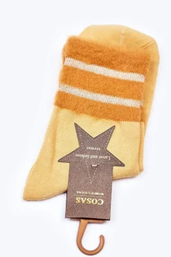 Clearance COSAS Damskie Bawełniane Skarpetki Z Futerkiem Żółte