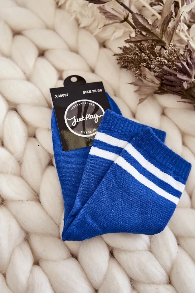 Skarpetki|Skarpetki>Just Play Damskie Bawełniane Skarpety Sportowe Z Paskami Niebieskie