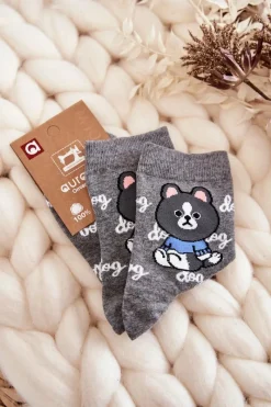 Sale Aura.via Damskie Bawełniane Skarpetki Piesek Ciemnoszare