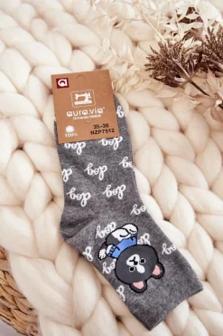 Sale Aura.via Damskie Bawełniane Skarpetki Piesek Ciemnoszare