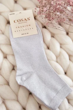 Outlet Damskie Bawełniane Skarpetki Z Błyszczącą Nicią Białe Skarpetki|Skarpetki