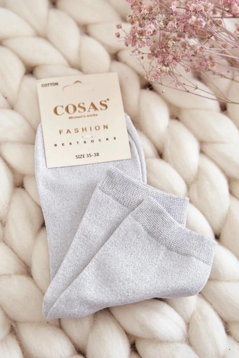 Outlet Damskie Bawełniane Skarpetki Z Błyszczącą Nicią Białe Skarpetki|Skarpetki