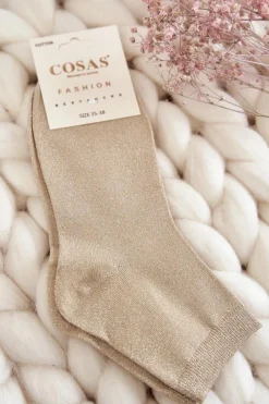 Skarpetki|Skarpetki>COSAS Damskie Bawełniane Skarpetki Z Błyszczącą Nicią Beżowe