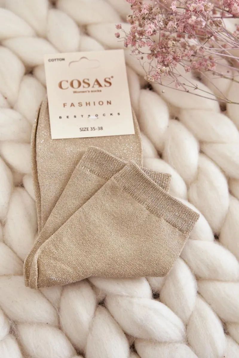Skarpetki|Skarpetki>COSAS Damskie Bawełniane Skarpetki Z Błyszczącą Nicią Beżowe