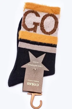 Online COSAS Damskie Bawełniane Skarpetki GO-GO Z Futerkiem Czarne