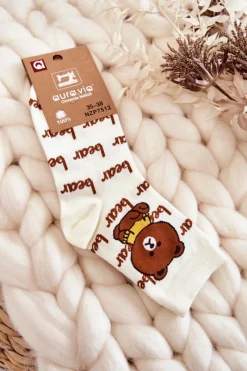 Sale Aura.via Damskie Bawełniane Skarpetki Miś Beżowe