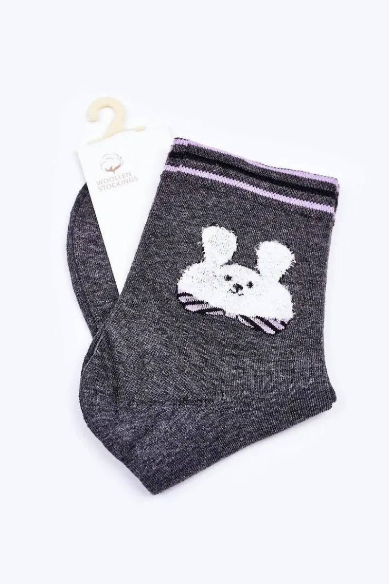 COSAS Damskie Bawełniane Skarpetki Z Zającem Ciemno Szare