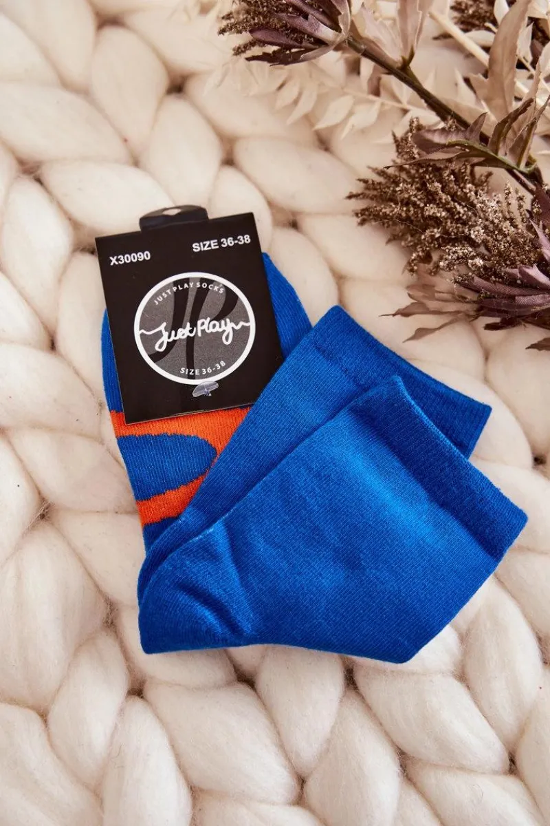 Skarpetki|Skarpetki>Just Play Damskie Bawełniane Skarpetki Pomarańczowy Wzór Niebieskie