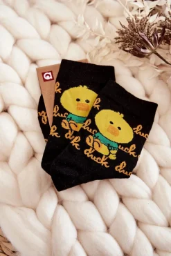 Sale Aura.via Damskie Bawełniane Skarpetki Kaczuszka Czarne