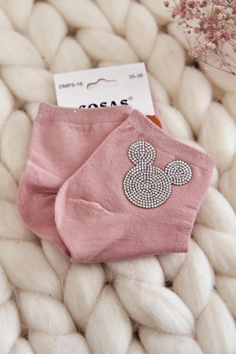 COSAS Damskie Bawełniane Skarpetki Z Cyrkoniami Różowe