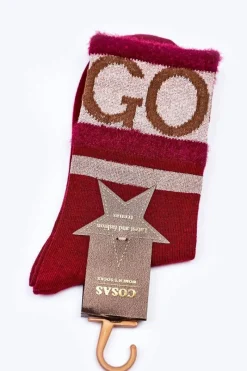 Online COSAS Damskie Bawełniane Skarpetki GO-GO Z Futerkiem Bordowe