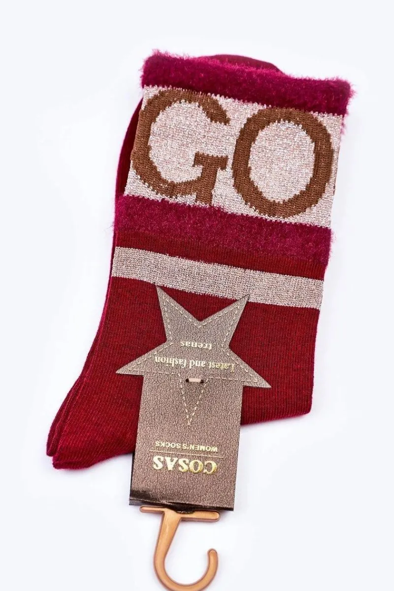Online COSAS Damskie Bawełniane Skarpetki GO-GO Z Futerkiem Bordowe