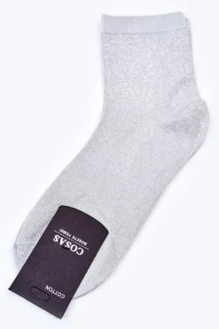 Damskie Bawełniane Skarpetki Ze Srebrną Nitką Szare Skarpetki|Skarpetki