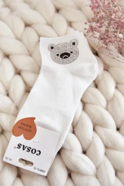 Discount Damskie Bawełniane Skarpetki Z Misiem Białe Skarpetki|Skarpetki